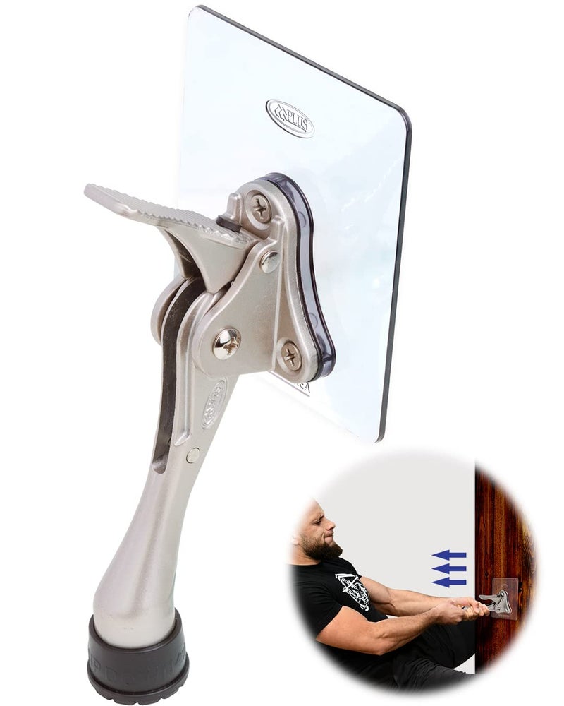 Hashi Door Stopper with Adhesive Bracket Stickers  No Drilling or Tools Needed  Available for All Doors  Door Holder  Heavy Door Stop  KickDown Door Stoppers  Bottom of Door by HASHI (Satin Nickel/Bracket) - Image 1